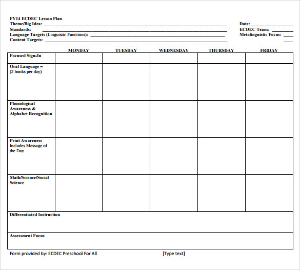 sample simple lesson plan printable