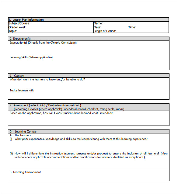 download sample simple lesson plan