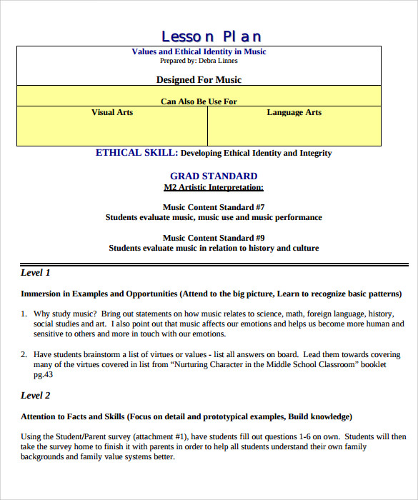 free sample music lesson plan template 