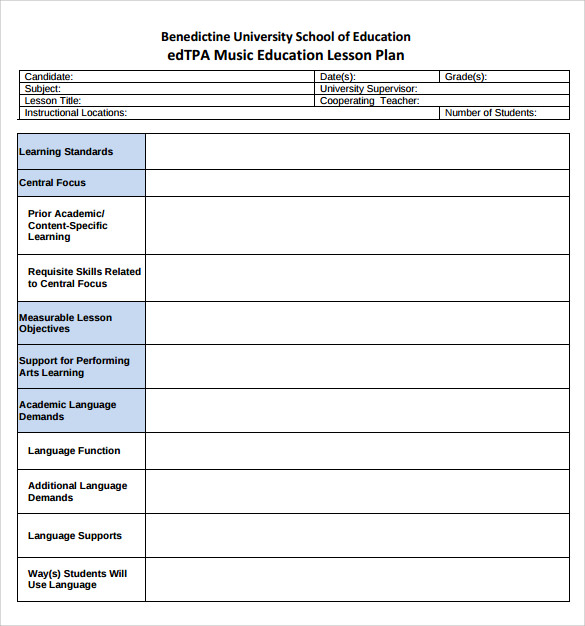 sample music lesson plan template printable