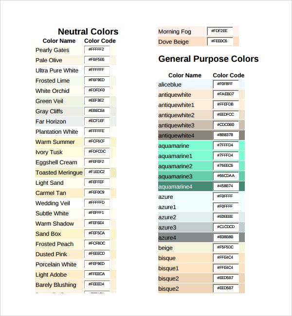 css color chart template download in pdf1