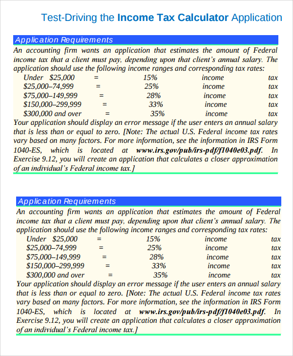 FREE 12+ Sample Income Tax Calculator Templates in PDF