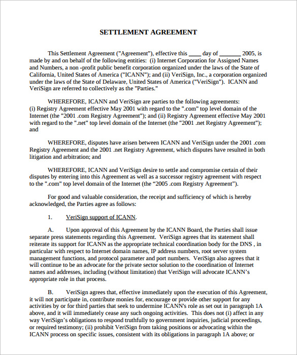 sample settlement agreement form