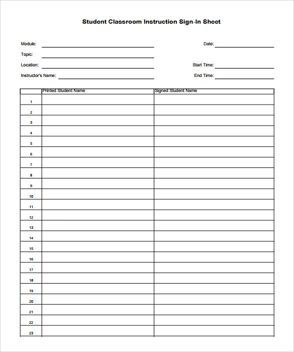 Free 12 Sample School Sign In Sheet Templates In Pdf
