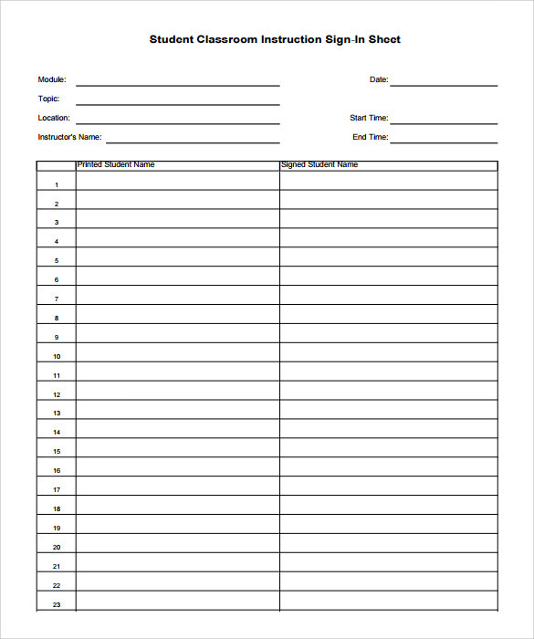 FREE 14+ Sample School Sign in Sheet Templates in PDF