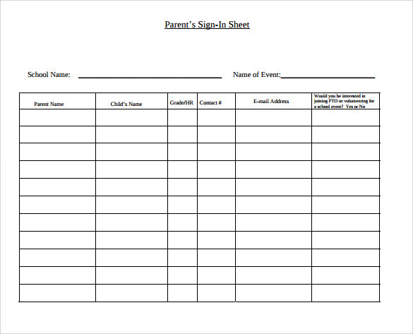 sample school sign in sheet template