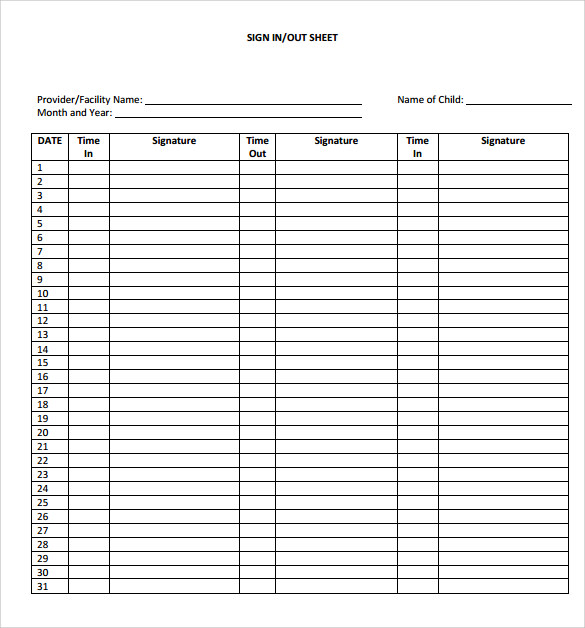 sample blank school sign in sheet 