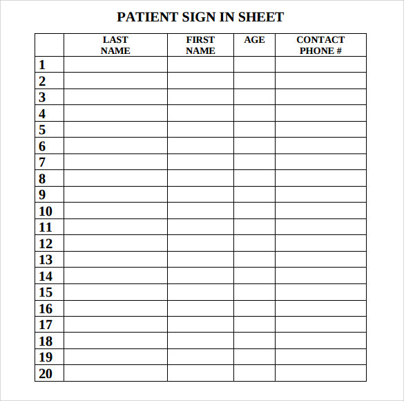 patient sign in sheet template