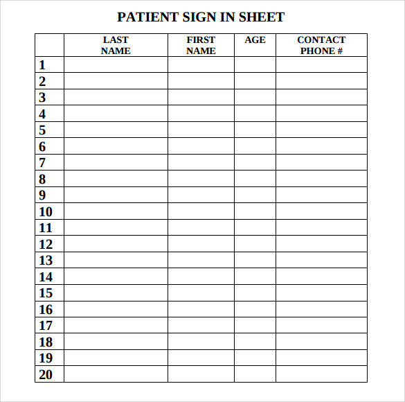 FREE 7+ Sample Medical Sign in Sheet Templates in PDF MS Word