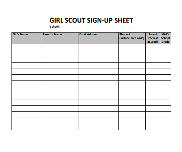 sample school scout sign in sheet 