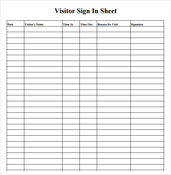 visitor sign in sheet template