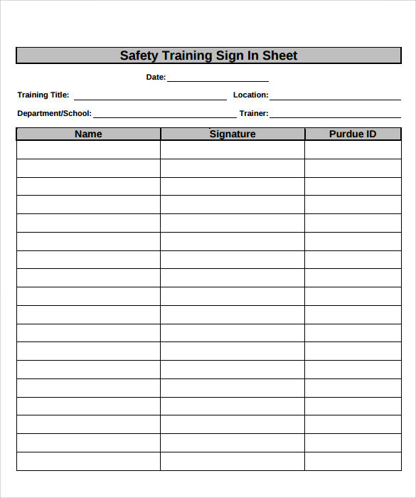 Training Sign In Sheet Template