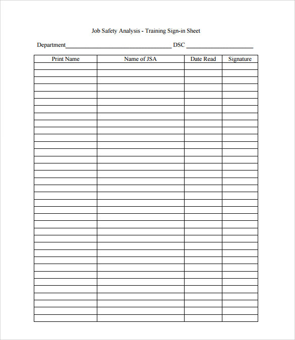 sample training sign in sheet example