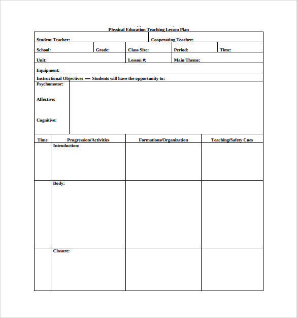 FREE 14+ Sample Physical Education Lesson Plan Templates in PDF MS Word