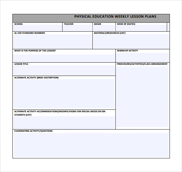 example of physical education lesson plan template