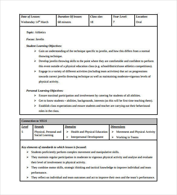 physical education lesson plan for grade 12