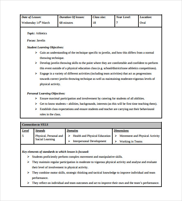 FREE 14 Sample Physical Education Lesson Plan Templates In PDF MS Word