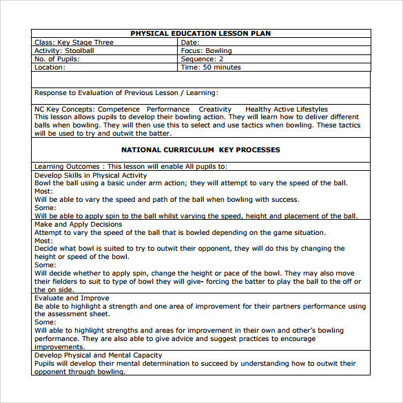 middle school lesson plans for physical education