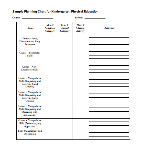 physical education lesson plan template kindergarten