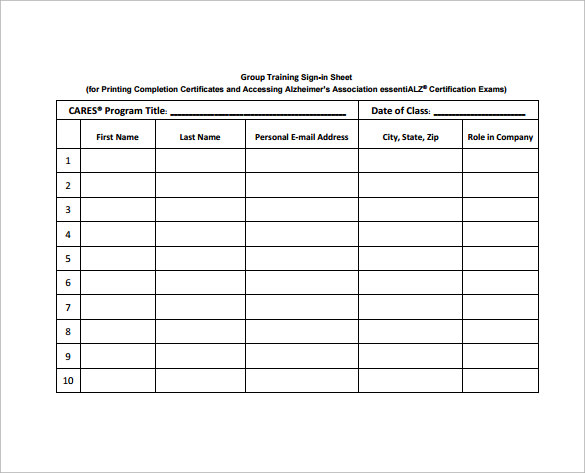 sample group training sign in sheet 