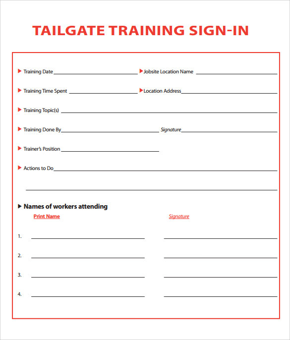 sample free training sign in sheet