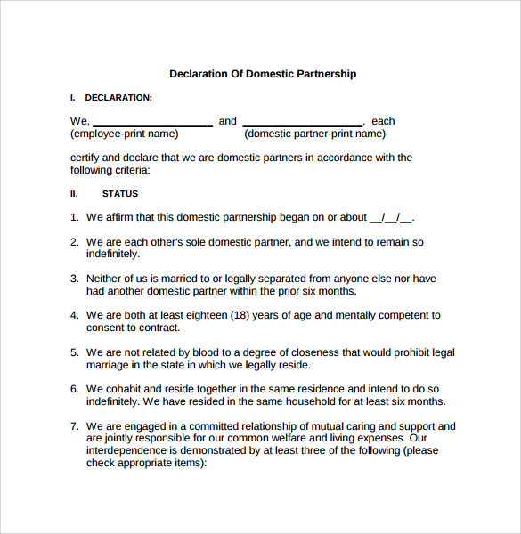 Free 12 Sample Domestic Partnership Agreement Templates In Pdf Ms Word 9379