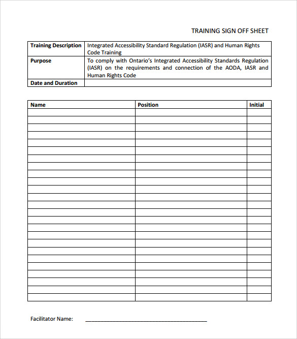 Sample Training Sign in Sheet Template - 13+ Download Documents in PDF