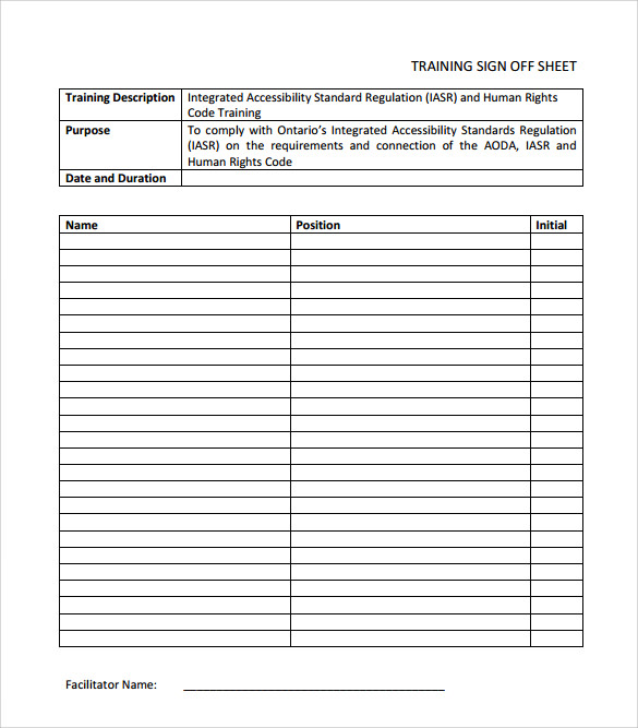 sample training sign in sheet free pdf