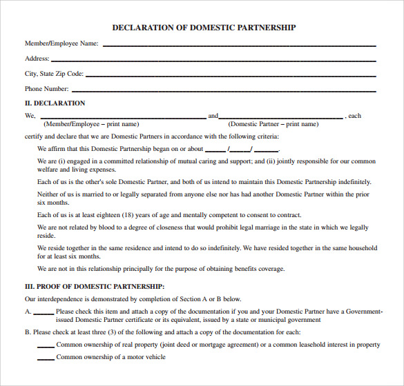 Free 12 Sample Domestic Partnership Agreement Templates In Pdf Ms Word 