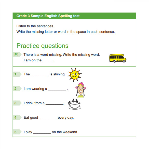 spelling test template kindergarten