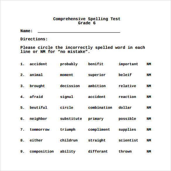 FREE 14+ Sample Spelling Test Templates in PDF MS Word