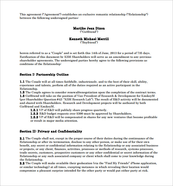 dating relationship contract template