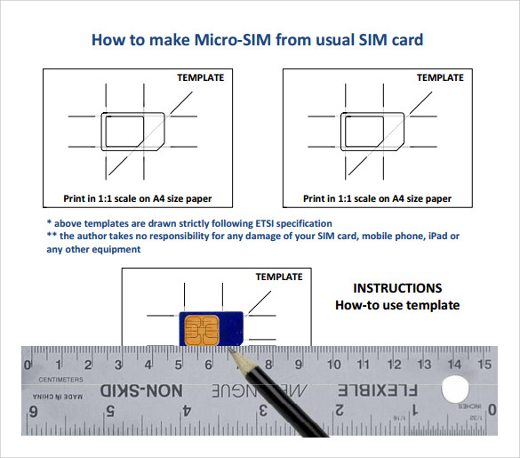 micro sim template a4