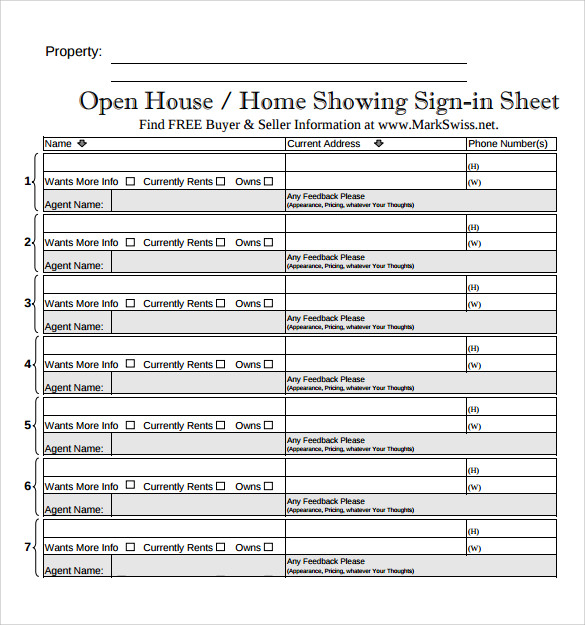 FREE 14  Sample Open House Sign in Sheet Templates in PDF