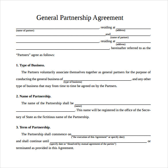 Free 11 Sample General Partnership Agreement Templates In Pdf Ms Word 6017