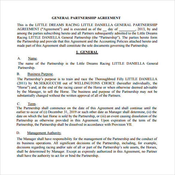 general partnership agreement example