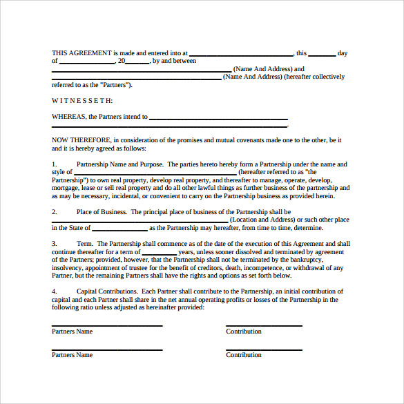 Free Simple General Partnership Agreement Template