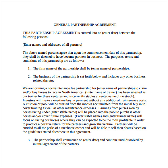 general partnership agreement to print