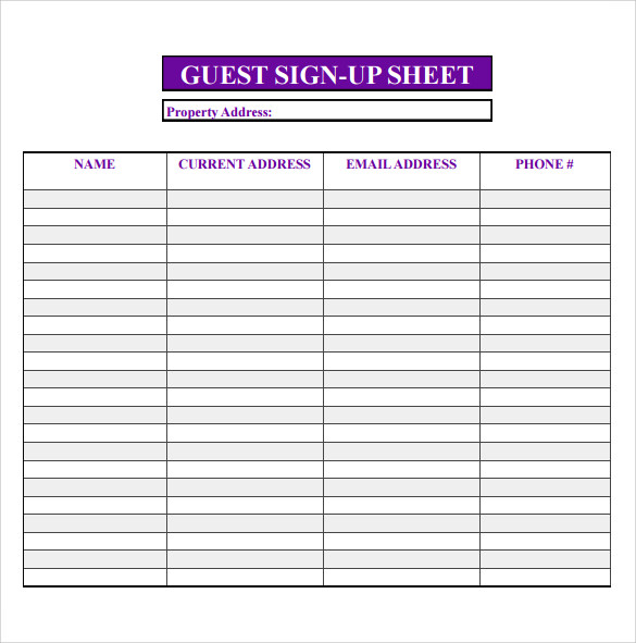 sample open guest house sign in sheet