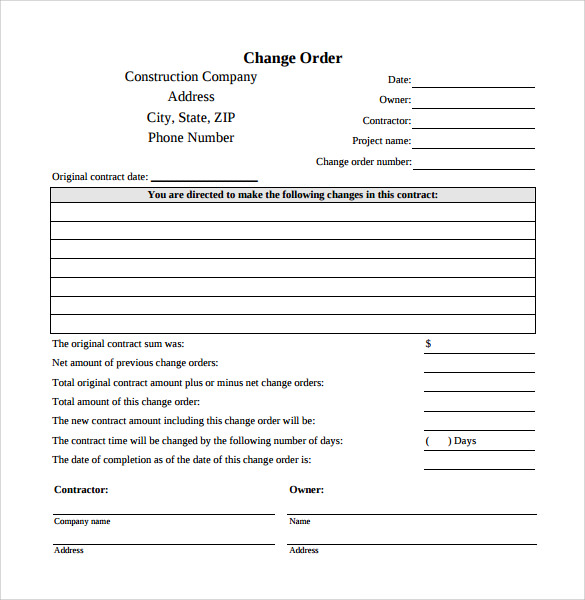 Construction Change Order Template Word Free