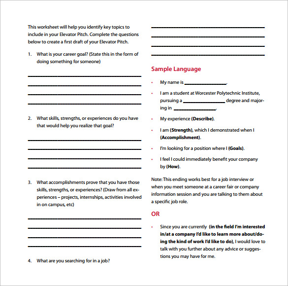 FREE 11  Sample Elevator Pitch Templates in PDF MS Word