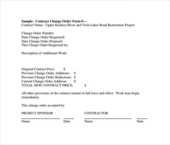 sample change order form
