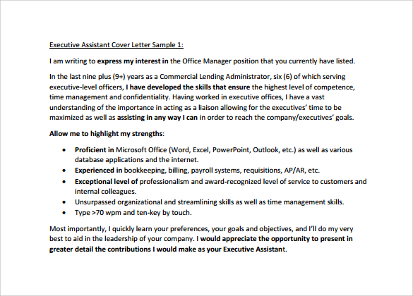 FREE 9+ Sample Executive Assistant Cover Letter Templates ...