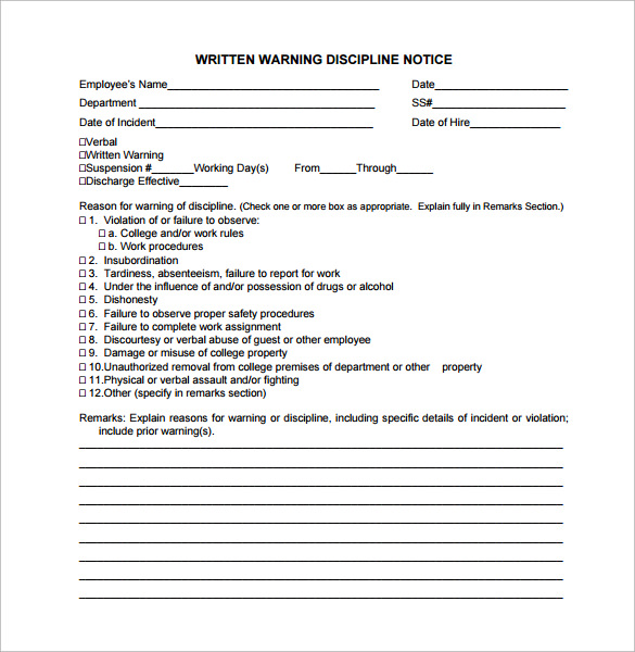 printable employee warning form