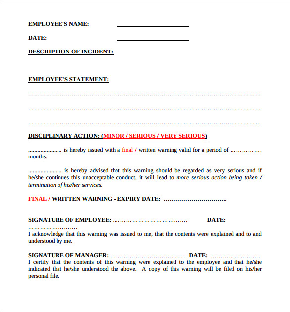 written warning form