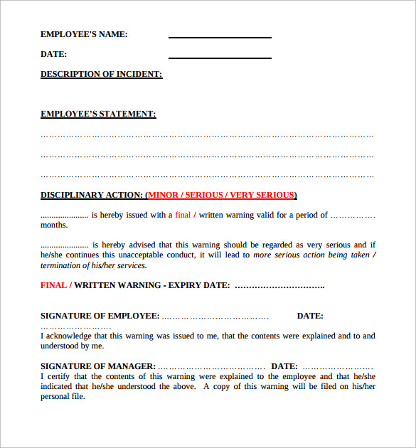 Written Verbal Warning Template