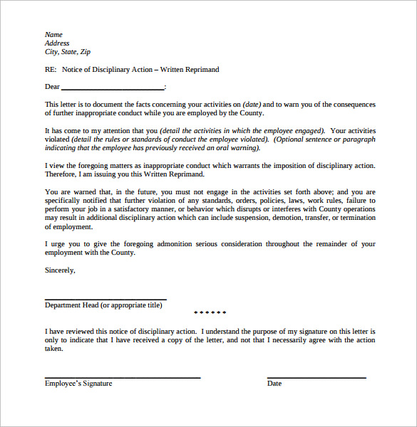 letters 6 reprimand â€“ Sample Templates Templates Warning  PDF  Written 11