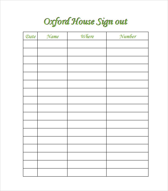 sample house sign in sheet form