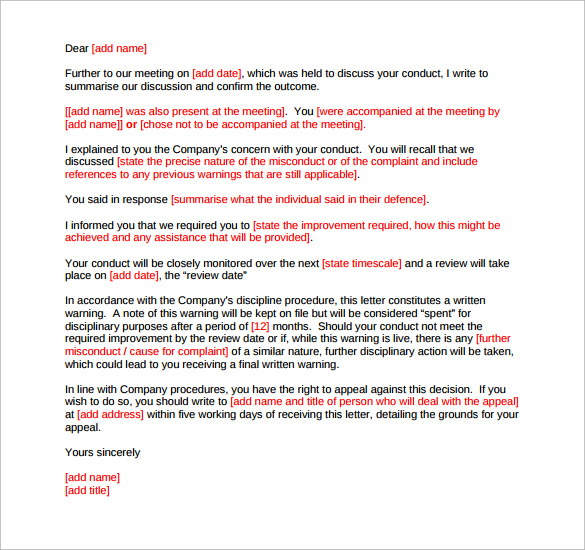 11 Written Warning Templates PDF Sample Templates