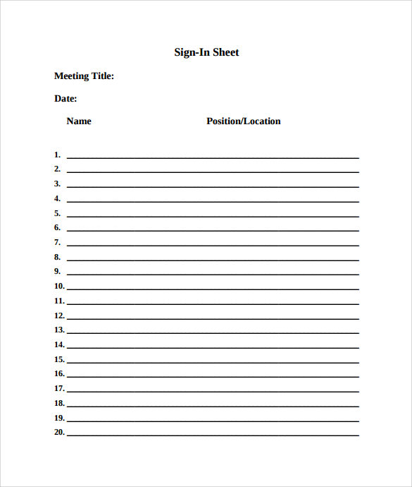 FREE 14  Sample Meeting Sign in Sheet Templates in PDF MS Word